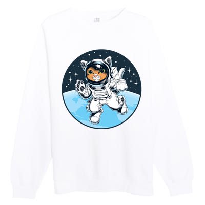 Cute Cat Astronaut Premium Crewneck Sweatshirt