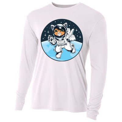 Cute Cat Astronaut Cooling Performance Long Sleeve Crew