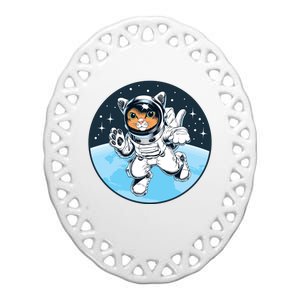 Cute Cat Astronaut Ceramic Oval Ornament