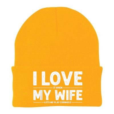 Cool Cornhole Art For Men Dad Love My Wife Husband Corn Hole Knit Cap Winter Beanie