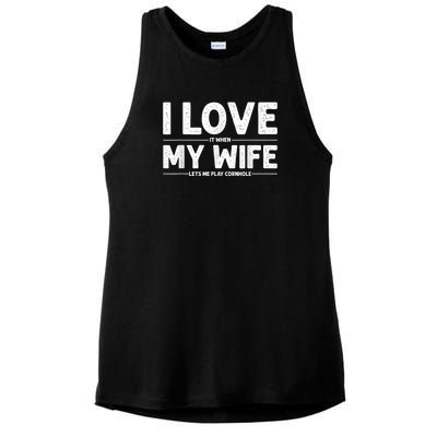 Cool Cornhole Art For Men Dad Love My Wife Husband Corn Hole Ladies PosiCharge Tri-Blend Wicking Tank