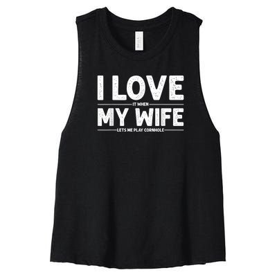 Cool Cornhole Art For Men Dad Love My Wife Husband Corn Hole Women's Racerback Cropped Tank