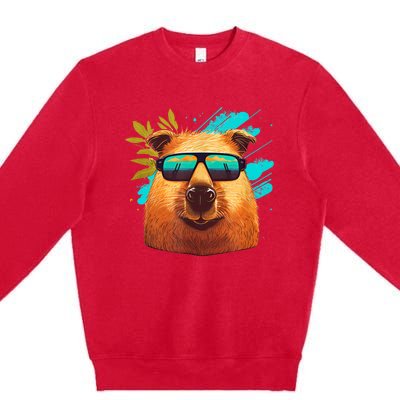 Capybara Cute and funny Capybara Cool Sunglasses Premium Crewneck Sweatshirt