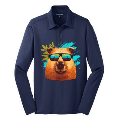 Capybara Cute and funny Capybara Cool Sunglasses Silk Touch Performance Long Sleeve Polo