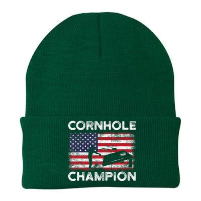 Cornhole Champion American Flag USA July 4th Cornhole Knit Cap Winter Beanie