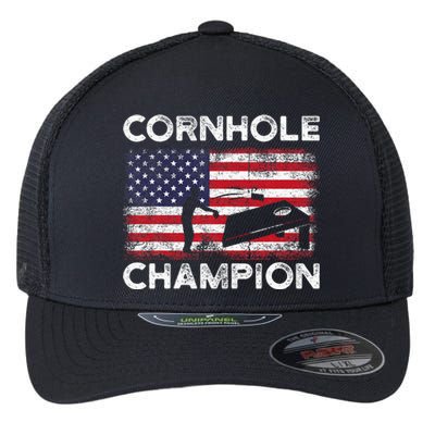 Cornhole Champion American Flag USA July 4th Cornhole Flexfit Unipanel Trucker Cap