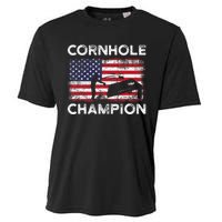 Cornhole Champion American Flag USA July 4th Cornhole Cooling Performance Crew T-Shirt