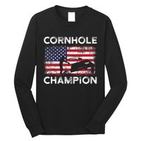 Cornhole Champion American Flag USA July 4th Cornhole Long Sleeve Shirt