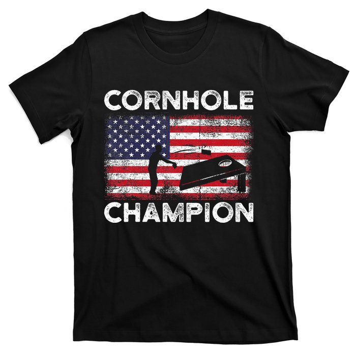 Cornhole Champion American Flag USA July 4th Cornhole T-Shirt