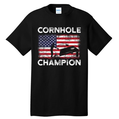 Cornhole Champion American Flag USA July 4th Cornhole Tall T-Shirt