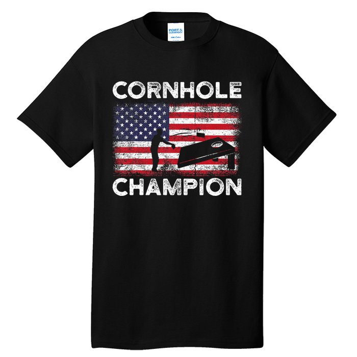 Cornhole Champion American Flag USA July 4th Cornhole Tall T-Shirt