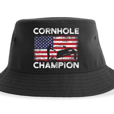 Cornhole Champion American Flag USA July 4th Cornhole Sustainable Bucket Hat