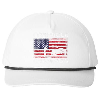 Cornhole Champion American Flag USA July 4th Cornhole Snapback Five-Panel Rope Hat