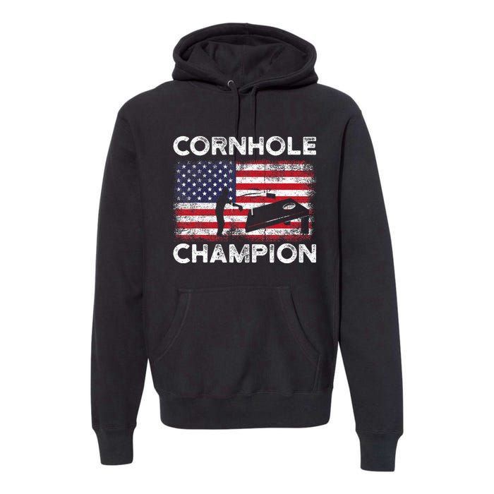 Cornhole Champion American Flag USA July 4th Cornhole Premium Hoodie