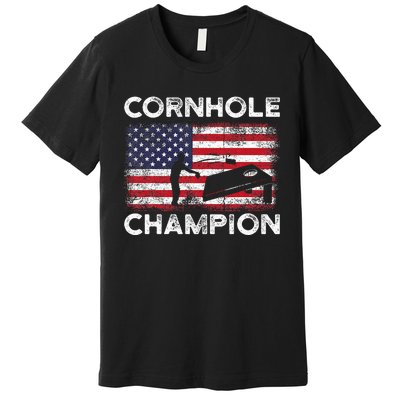 Cornhole Champion American Flag USA July 4th Cornhole Premium T-Shirt