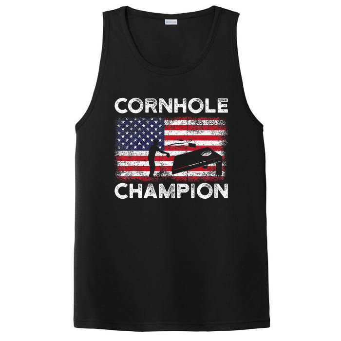 Cornhole Champion American Flag USA July 4th Cornhole PosiCharge Competitor Tank