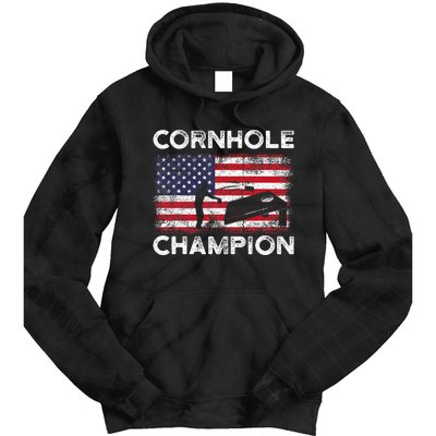 Cornhole Champion American Flag USA July 4th Cornhole Tie Dye Hoodie