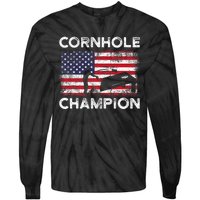 Cornhole Champion American Flag USA July 4th Cornhole Tie-Dye Long Sleeve Shirt