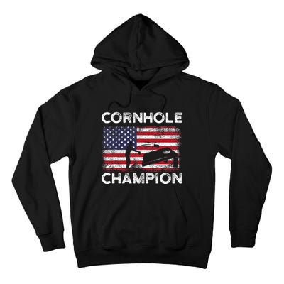 Cornhole Champion American Flag USA July 4th Cornhole Tall Hoodie