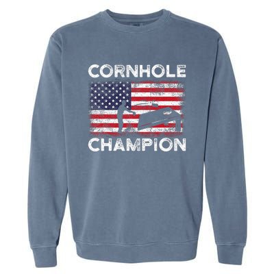 Cornhole Champion American Flag USA July 4th Cornhole Garment-Dyed Sweatshirt