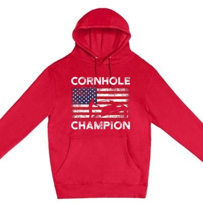 Cornhole Champion American Flag USA July 4th Cornhole Premium Pullover Hoodie