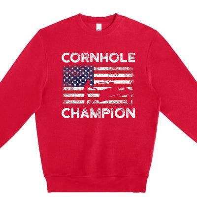 Cornhole Champion American Flag USA July 4th Cornhole Premium Crewneck Sweatshirt