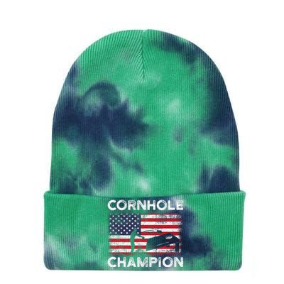 Cornhole Champion American Flag USA July 4th Cornhole Tie Dye 12in Knit Beanie