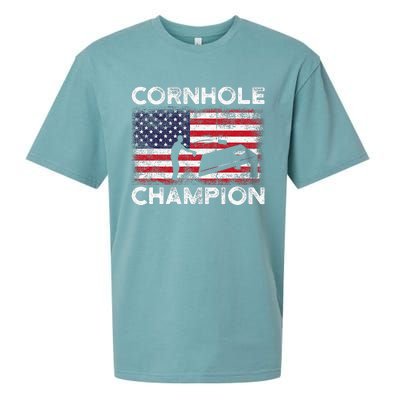 Cornhole Champion American Flag USA July 4th Cornhole Sueded Cloud Jersey T-Shirt