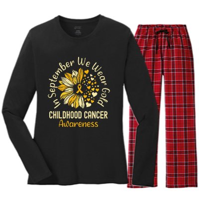 Childhood Cancer Awareness Shirts In September We Wear Gold Gift Women's Long Sleeve Flannel Pajama Set 