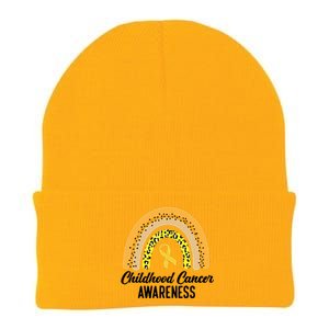 Childhood Cancer Awareness Rainbow Gold Ribbon Knit Cap Winter Beanie