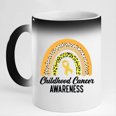 Childhood Cancer Awareness Rainbow Gold Ribbon 11oz Black Color Changing Mug