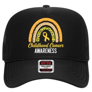 Childhood Cancer Awareness Rainbow Gold Ribbon High Crown Mesh Back Trucker Hat