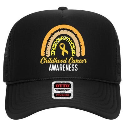 Childhood Cancer Awareness Rainbow Gold Ribbon High Crown Mesh Back Trucker Hat