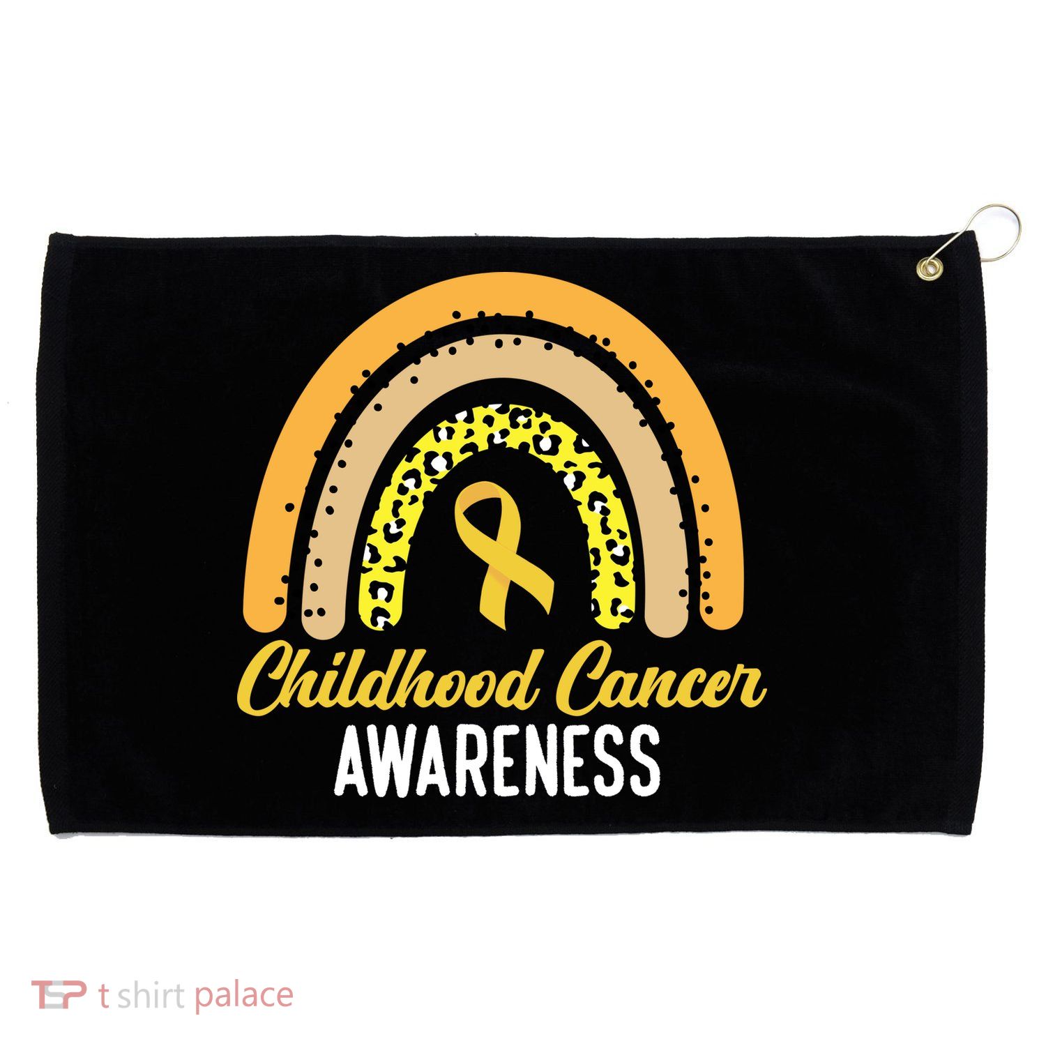 Childhood Cancer Awareness Rainbow Gold Ribbon Grommeted Golf Towel