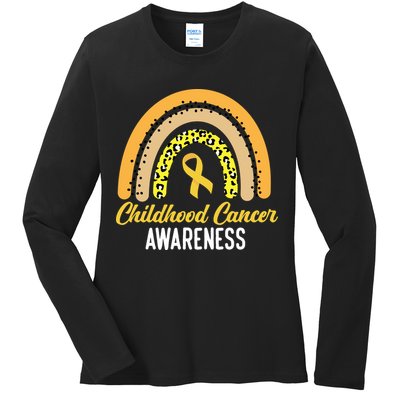 Childhood Cancer Awareness Rainbow Gold Ribbon Ladies Long Sleeve Shirt