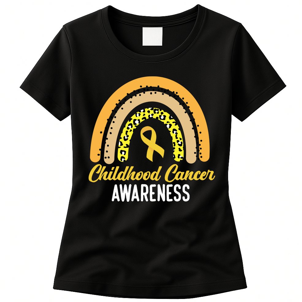 Childhood Cancer Awareness Rainbow Gold Ribbon Womens T-Shirt