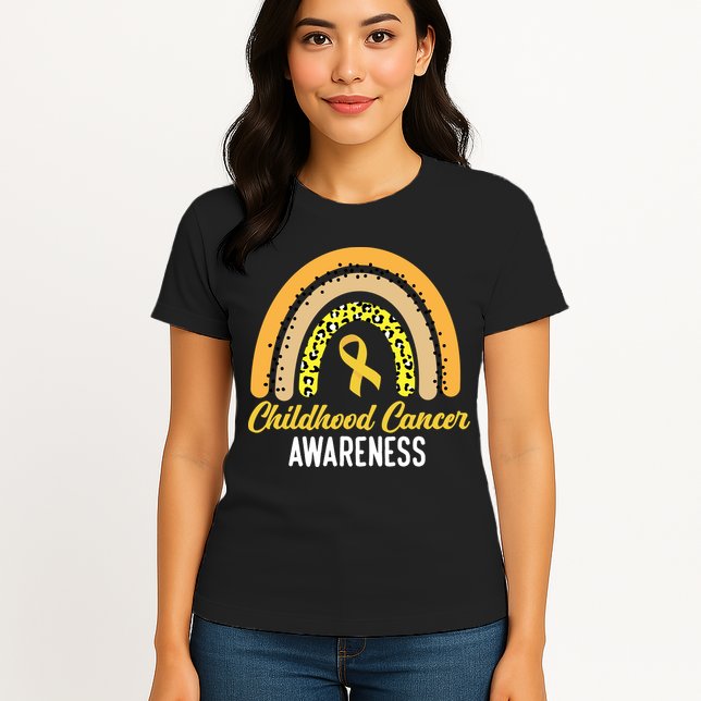 Childhood Cancer Awareness Rainbow Gold Ribbon Womens T-Shirt