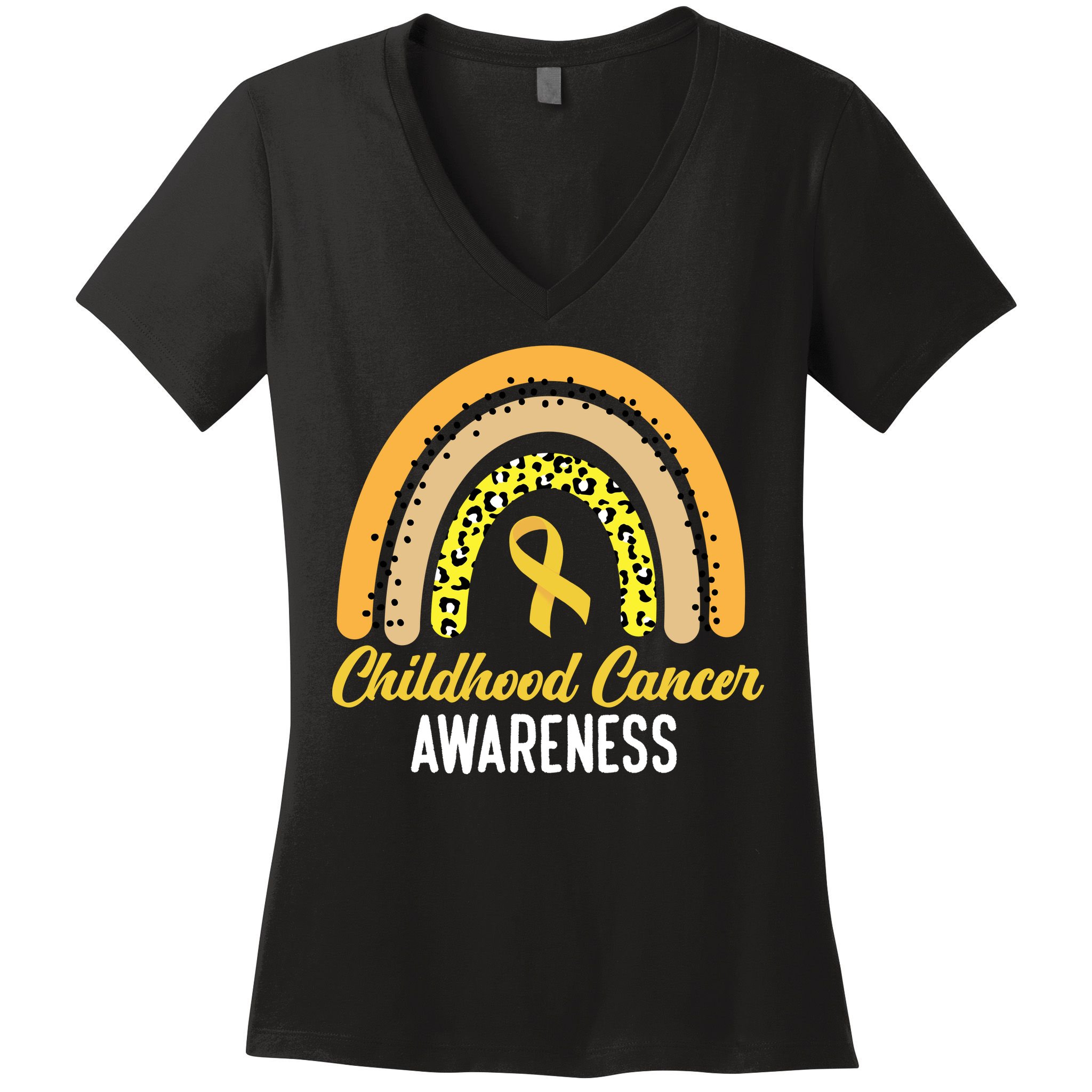 Childhood Cancer Awareness Rainbow Gold Ribbon Women's V-Neck T-Shirt