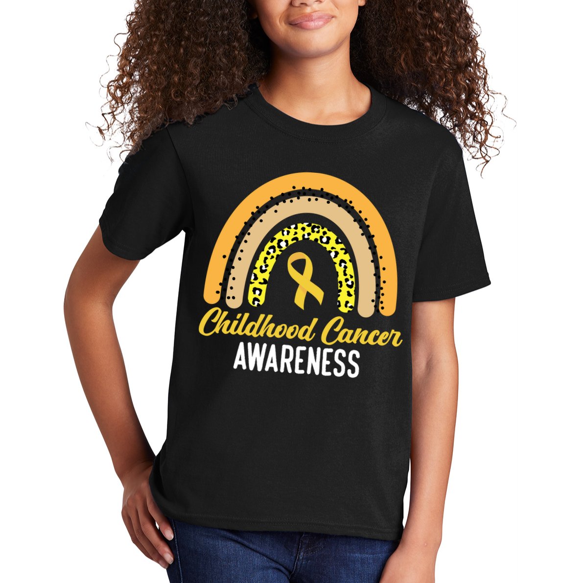 Childhood Cancer Awareness Rainbow Gold Ribbon Kids T-Shirt