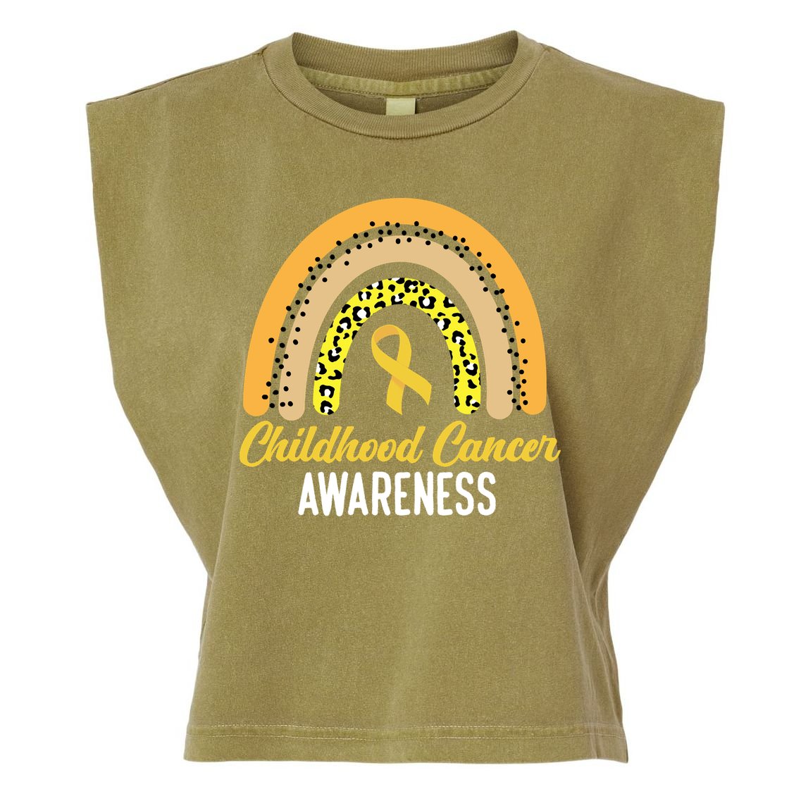 Childhood Cancer Awareness Rainbow Gold Ribbon Garment-Dyed Women's Muscle Tee