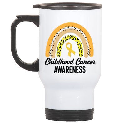 Childhood Cancer Awareness Rainbow Gold Ribbon Stainless Steel Travel Mug