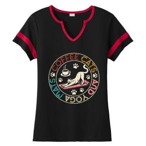 Coffee Cats And Yoga Mats Funny Cats And Yoga Lover Ladies Halftime Notch Neck Tee