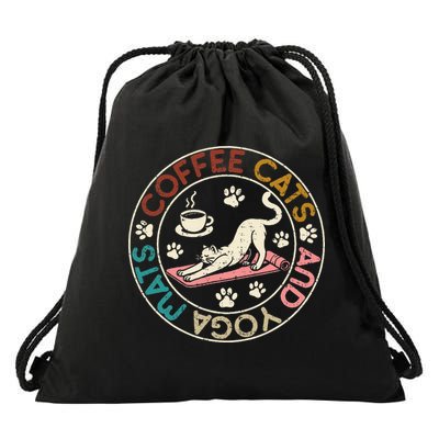 Coffee Cats And Yoga Mats Funny Cats And Yoga Lover Drawstring Bag