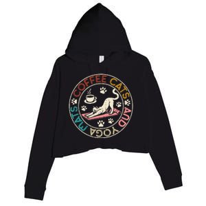 Coffee Cats And Yoga Mats Funny Cats And Yoga Lover Crop Fleece Hoodie