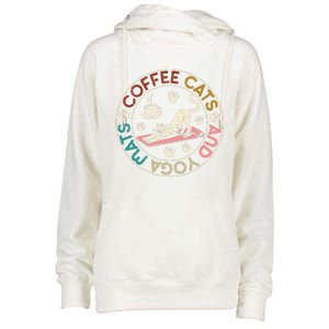 Coffee Cats And Yoga Mats Funny Cats And Yoga Lover Womens Funnel Neck Pullover Hood