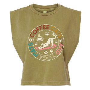 Coffee Cats And Yoga Mats Funny Cats And Yoga Lover Garment-Dyed Women's Muscle Tee