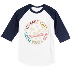 Coffee Cats And Yoga Mats Funny Cats And Yoga Lover Baseball Sleeve Shirt