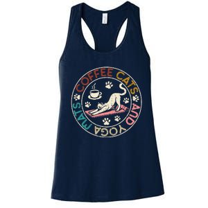 Coffee Cats And Yoga Mats Funny Cats And Yoga Lover Women's Racerback Tank