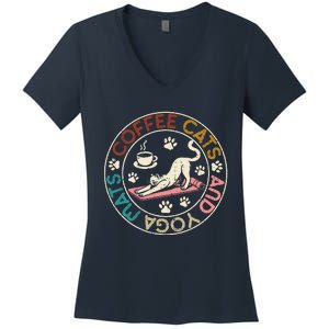 Coffee Cats And Yoga Mats Funny Cats And Yoga Lover Women's V-Neck T-Shirt