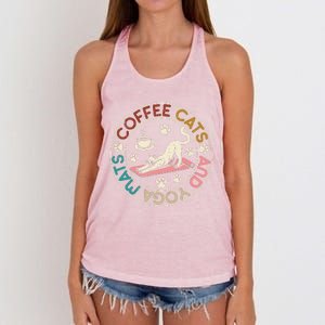 Coffee Cats And Yoga Mats Funny Cats And Yoga Lover Women's Knotted Racerback Tank